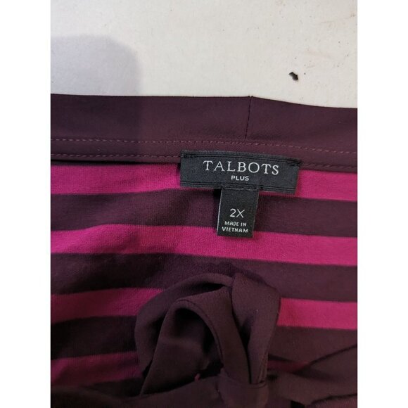Talbots plus womens size 2X top blouse stipes bow pullover short sleeve - Picture 5 of 7